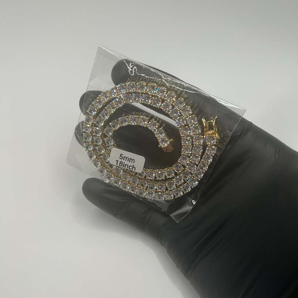 Moissanite Tennis Chain Gold 5mm Brand New VVS1 Necklace 18 Inch Women No Pass